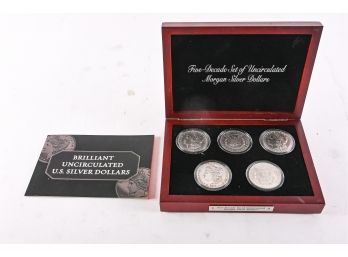 Five-Decade Set Of Uncirculated Morgan Silver Dollars In Presentation Case