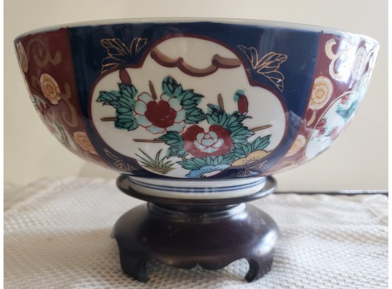 Lovely Gold Imari Lotus Bowl With Stand Pheasant And Floral Design