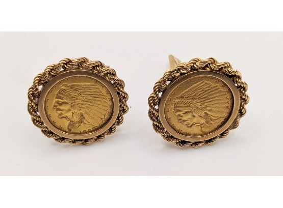 2 Indian Head Gold Coins Valued Over $600 Each, Made Into Cufflinks 14k