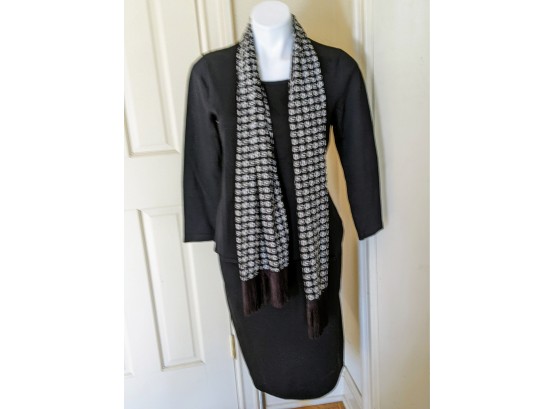 Black Knit Pants And Sweater (like New) Size Med.-Large With Stylish Scarf
