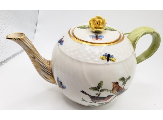 Gorgeous Herend Hand Painted Porcelain Mini Teapot For Rothchild W/ Bird