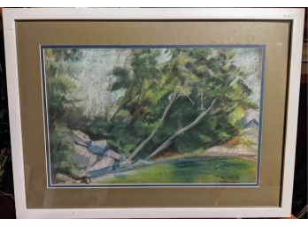 Anne Helioff - Woodstock Pastel Of Tree Leaning Over A Pond