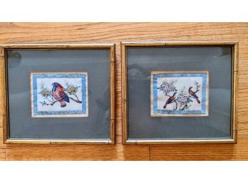 2 Asian Bird Paintings With Gold Frames