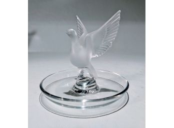 Another Exquisite Lalique Ring Holder Or Jewelry Dish With Thaile Dove Wings -Mint