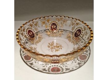 STUNNING ANTIQUE CUT CRYSTAL BOWL WITH 22K Gold & AND Ruby Glass - GORGEOUS!