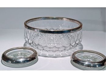 2 Sterling Silver Coaster From Frank Whiting And Co. And Beautiful Crystal Bowl From Germany