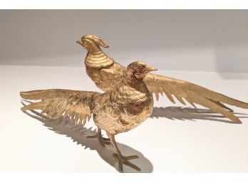 A Pair Of Vintage Beautiful Brass Pheasant Figures - From Europe