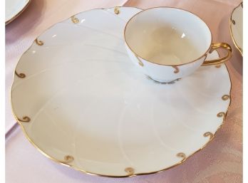 12 Gorgeous Gold Swirl Limoges Plates With Matching Saucers (11 Saucers) And Lovely Serving Dish