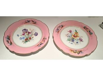 2 Antique Bailey, Banks And Biddle Pink Floral Plates With 24k Gilt Accents  Made In Philadelphia