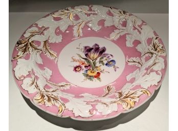 Exquisite Antique Meissen Serving Platter/Bowl (very Rare) Pink/ Gold Rim &Floral Design