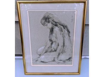 Signed Charcoal Drawing Of Nude Woman