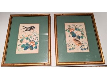 2 Lovely Bird Watercolors With Gold Frames
