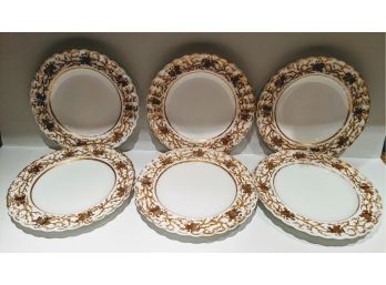 6 Gold & Ivory Spode Plates With Coral Design