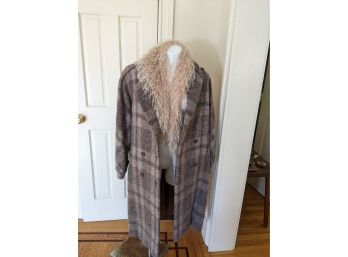 Classic Vintage Gray /Tan Plaid Mohair Wool Coat By Dillion Paired With Vintage Feathery Shawl