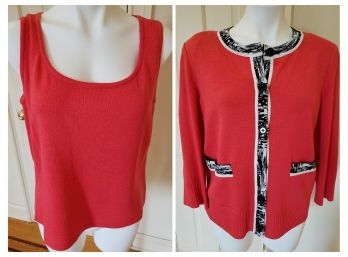 Sophisticated Coral Red St. John Knit Top With Jacket