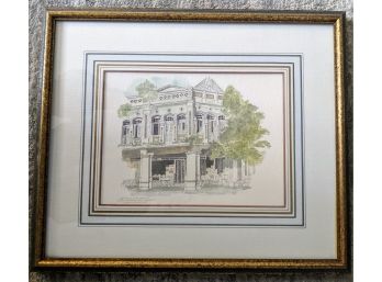 Small Architectural Watercolor Of Singapore Coffee House  1988