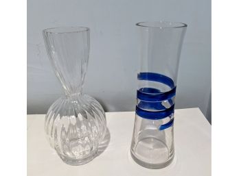 2 Pretty Vases, 1 Baccarat, The Other A Blue Swirl Design