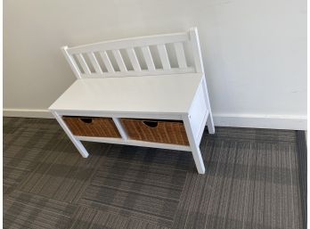 White Wood Bench With Two Baskets