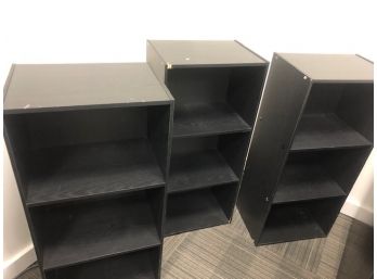 Lot Of Three Identical Black Wood Bookcases