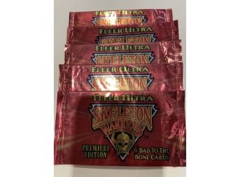 5 - 1995 Fleer Ultra Skeleton Warriors Trading Cards Glow Animation Premiere Edition 6 Card Pack   5 Pack Lot
