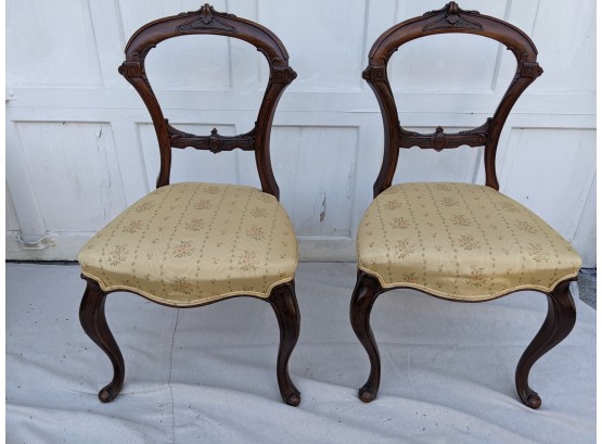 2 Balloon Back Victorian Carved Antique Mahogany Or Walnut Chairs - Exc. Condition