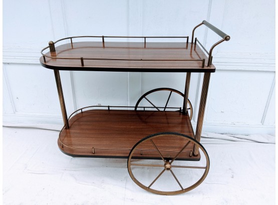 MCM Mid-Century Modern Bar Cart  Walnut Wood Lacquer