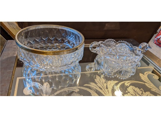 Two Antique Glass Bowls. One Large With Silver Rim