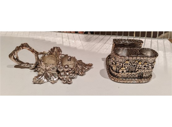 Two (2) .925 Sterling Silver Candle Holder Of Jerusalem And One ????????Silver ?