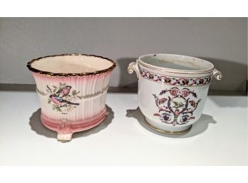 Two Hand Painted Vintage Ceramic Planters, By Ginori, Italy And Staffordshire England