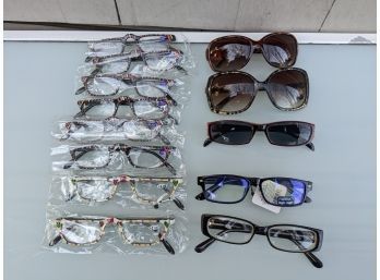10 Reading Glasses 2.00 In Assorted Colors Plus 3 Sunglasses,  One Is Perscription