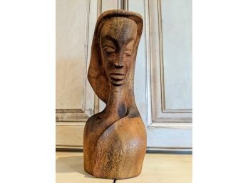 Beautiful Carved Wood Sculpture Of Woman Signed Simeon MCM