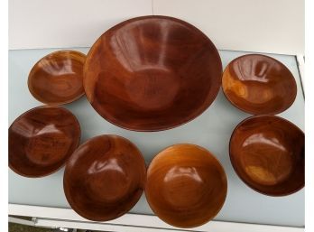 Magnificent, Most Likely Cherry Wood Salad Bowls. One Large 6 Small