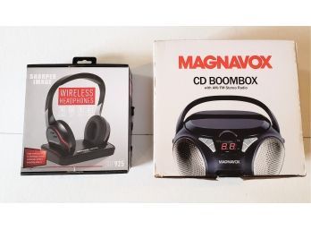Magnabox CD Boombox With AM/FM Stereo & Sharper Image Wireless Headphones