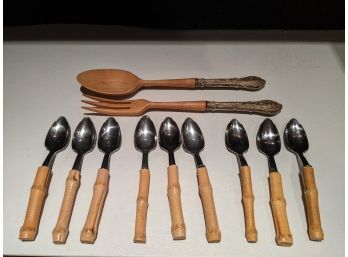 9 Grapefruit Forks With Two Stamped Sterling Fork And Spoon