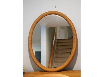 Mid-Century Mirror With A Double Woven Wicker Trim In Very Good Condition