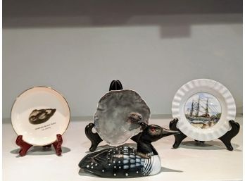3 Very Collectable Miniature Plates And A Small Painted Wooden Duck