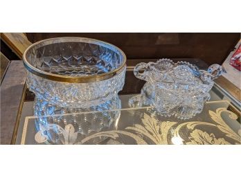 Two Antique Glass Bowls. One Large With Silver Rim
