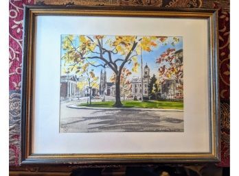 Original Painting Of Downtown Stamford Municipal Building Signed Davis Gray