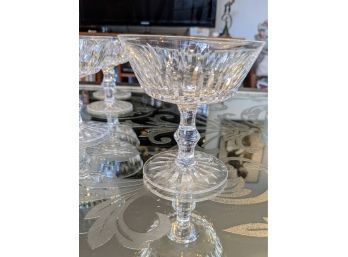 12 Beautiful Champagne Glasses In Mint Condition Attributed To Waterford  With Stamped Matching Plates
