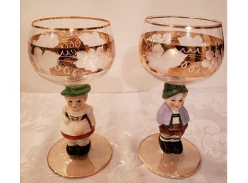Vintage Hummel Wine Glasses Of Boy And Girl, Made In Germany