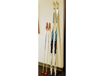 Rossignol (Blue/white) Cross Country Tour Skis And Pink/blue Swim Xims Skate Lite Poles