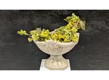 Plaster Or Stone Container With Decorative Floral Arrangement