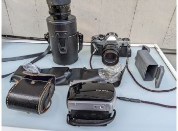 Vintage Camera Equipment, Samsung, Video Camera?  Cannon And Accessories