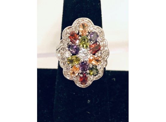 Fabulous Multi-color Stone Ladies Cocktail Ring - Size 7