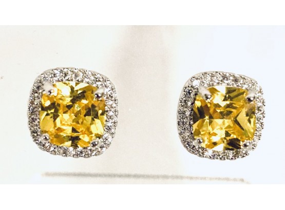 Canary Yellow Stones Set In 925 Sterling Studs