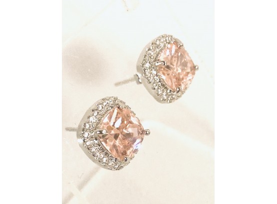 Sensational Sterling Silver Stud Earrings With Blinding Pink Stones