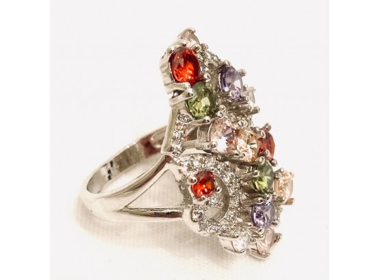 Lovely Ladies Multi-color Stone Cocktail Ring - Size 7
