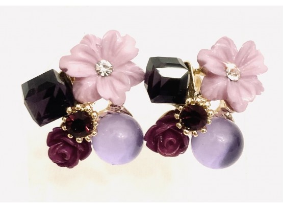 Shades Of Purple Pierced Floral Earrings