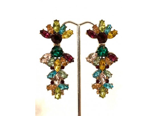 Vibrant Multi-color Rhinestone Dangle Earring Set