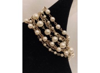 Vintage Multi-strand Faux Pearl And Gold Tone Bracelet